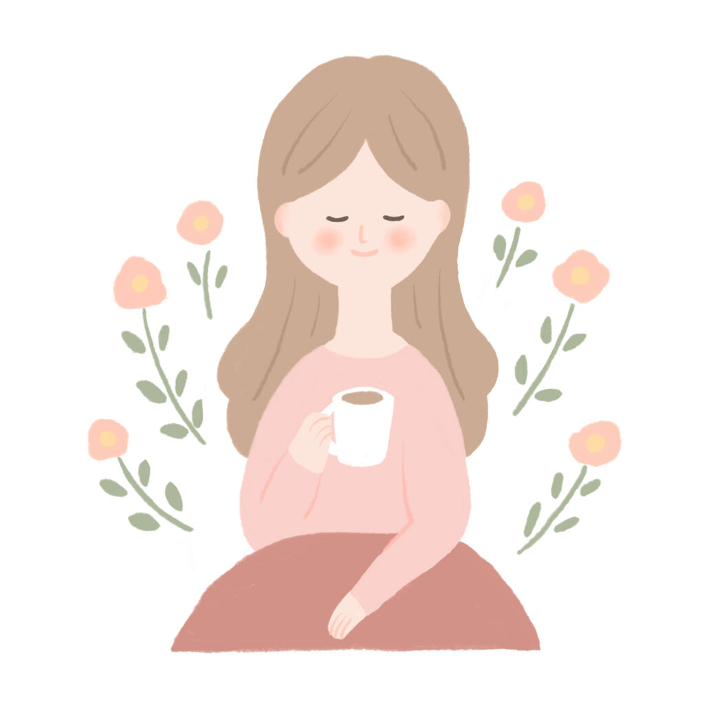 コーヒーを飲んでリラックスするママ
